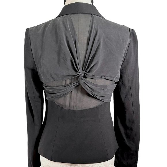 BCBG Max Azria Sheer Back Knotted Blazer Black Women's Small LFX4C374 - Picture 1 of 15